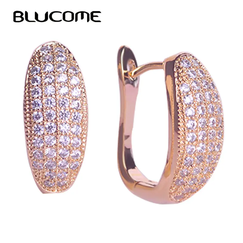 

Blucome Shining Copper Jewelry Full Rhinestones Earring Prong Setting CZ Princess Hooks D Earrings For Wedding Woman Ear Bijoux