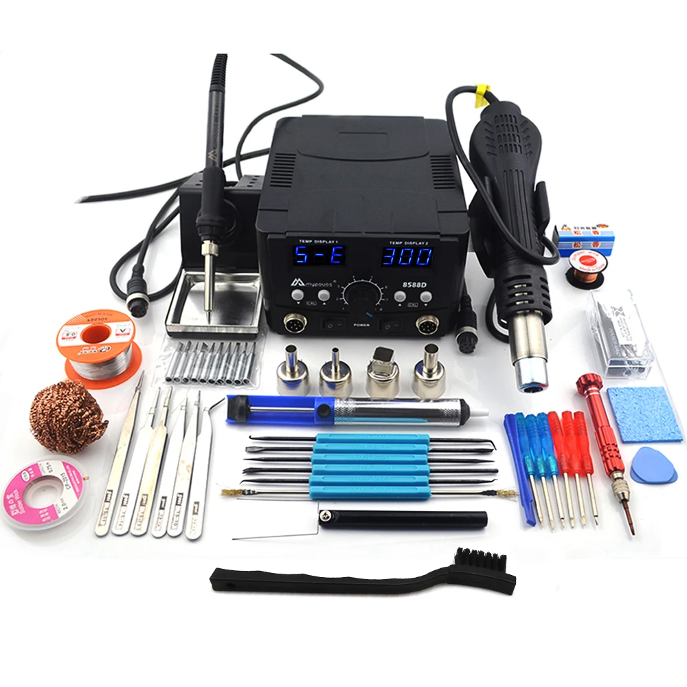 2 IN 1 800W LED Digital Soldering Station Hot Air Gun Rework Station Electric Soldering Iron For Phone PCB IC SMD BGA Welding inverter arc welder