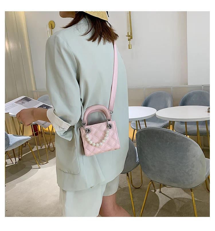 Элегантная женская маленькая сумка-тоут с жемчугом летняя новая качественная женская дизайнерская сумка из искусственной кожи сетчатые сумки через плечо