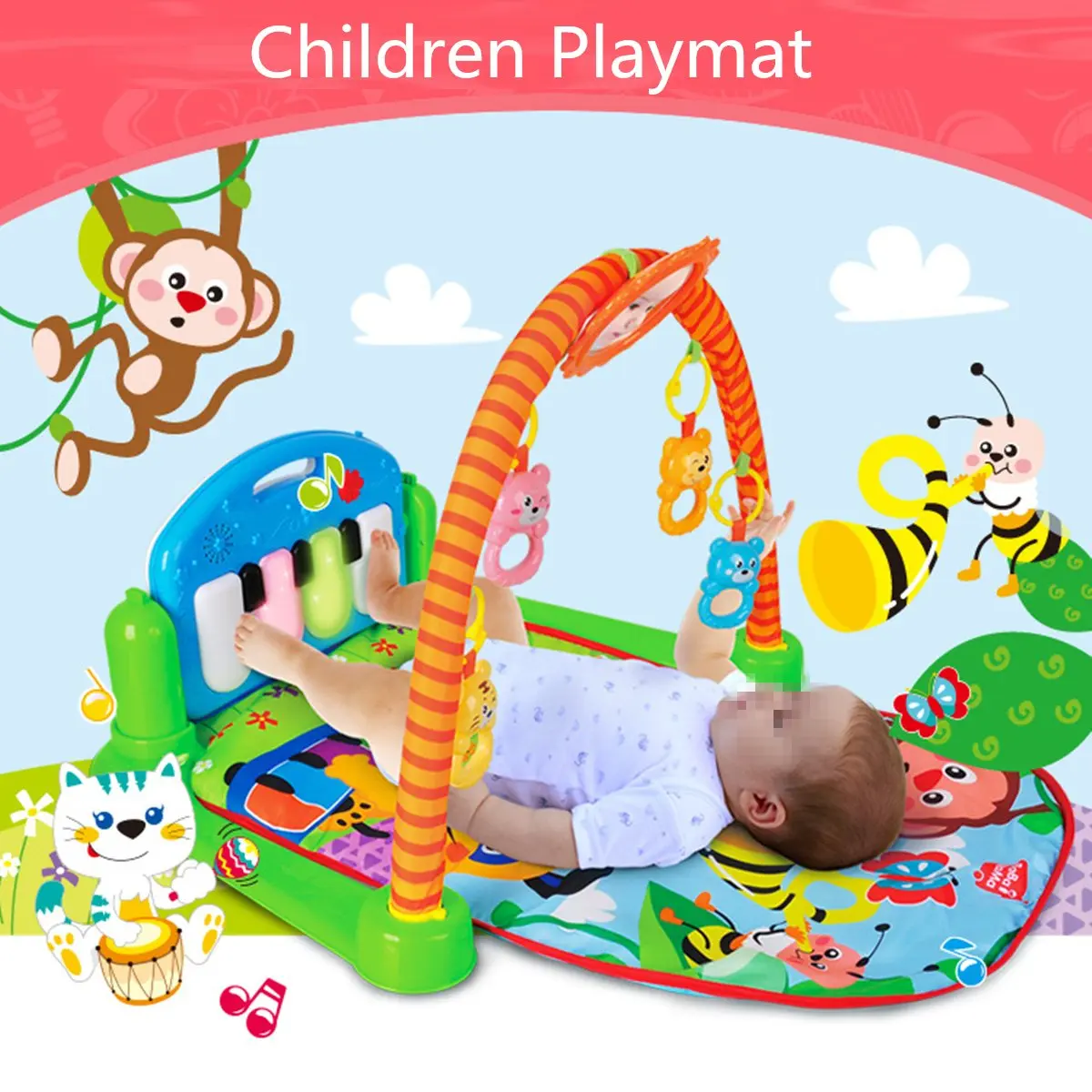 3 In 1 Rainforest Musical Lullaby Baby Activity Playmat Gym Toy Soft