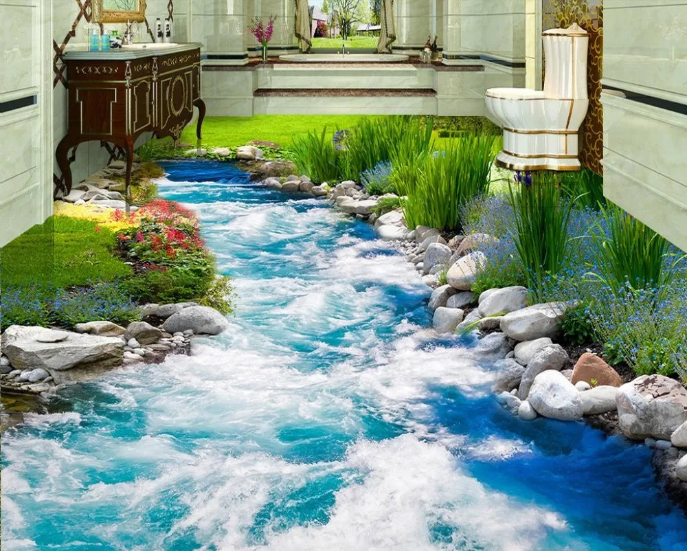 Buy Modern 3d wallpaper floor custom bathroom 3d floor