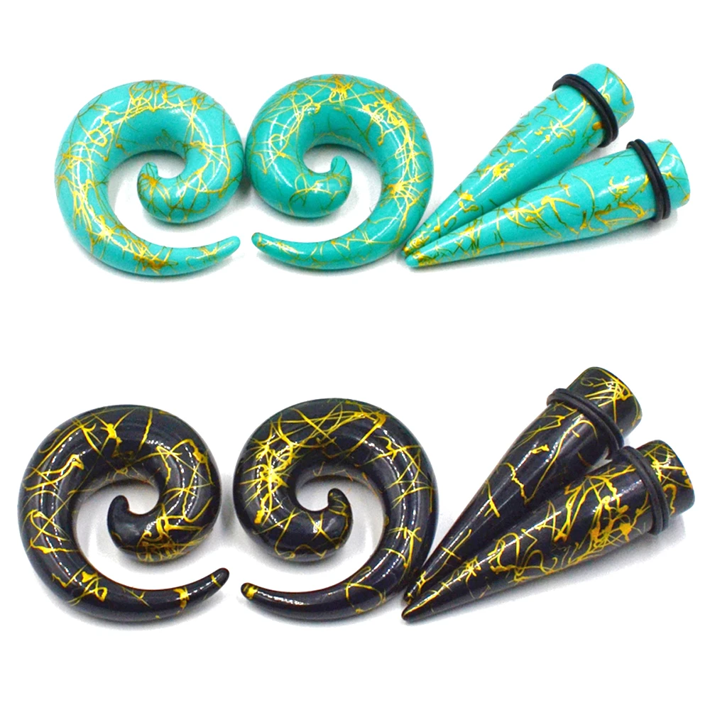 

2 Pairs Anoectochilus Roxburghii Acrylic Ear Gauge Ear Spiral Plugs Ear Taper Stretchers Expander Ear Plugs Piercing Jewelry