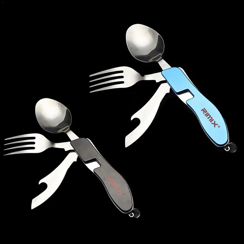 4 in1 Multi-Function Tool Foldable Fork Spoon Set Stainless Steel Camping Travel Picnic Cutlery Portable Outdoor Tableware | Спорт и