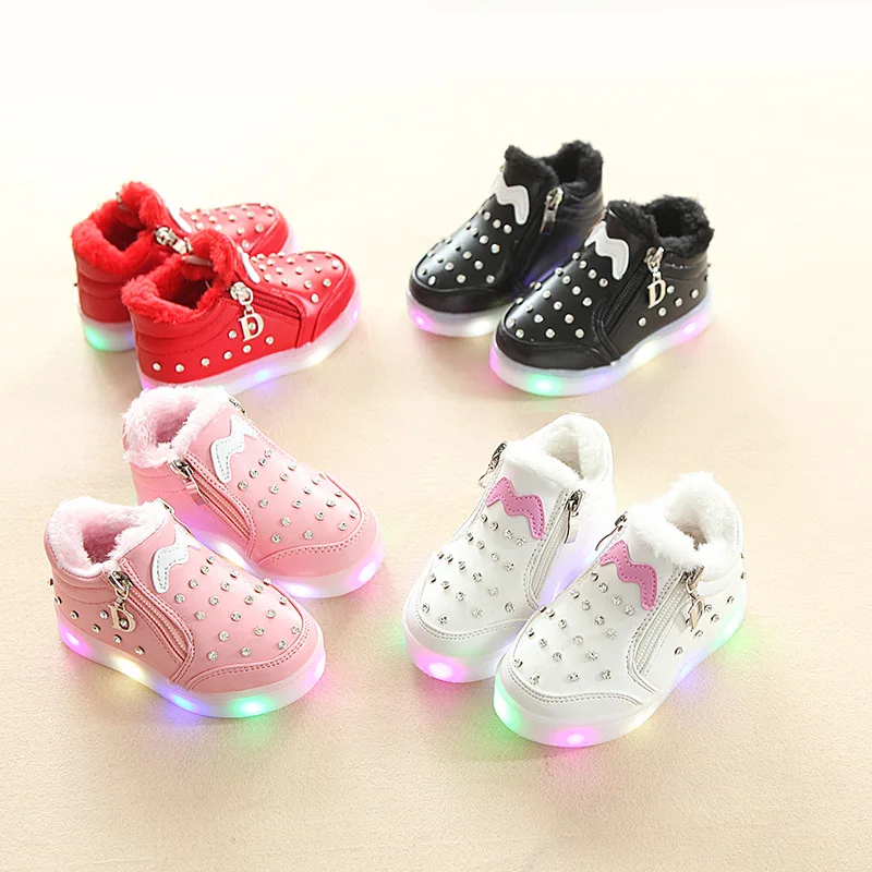 

Kids Led Boots Girls Boots 2018 Autumn Winter Lovely Bow Bunny Warm Children Shoes Girls Fashion Rhinestone Toddler Baby Shoes