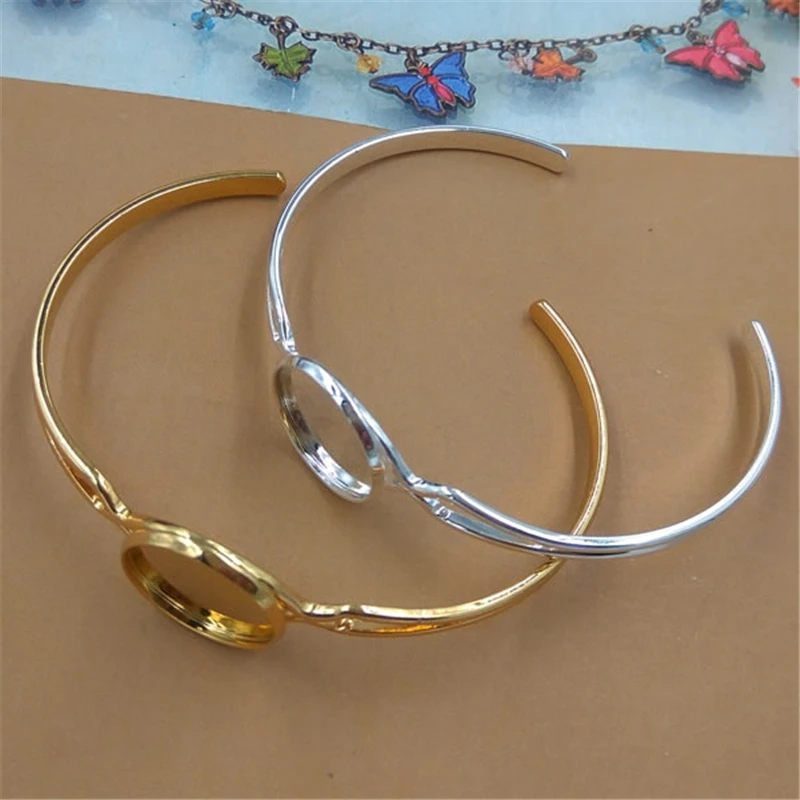

16mm Bracelet Bangle Cabochon Bases Round Pad Bezel Brass Cuff Bracelets Settings for 16mm Cabochon Cameo DIY Bracelet Bangles