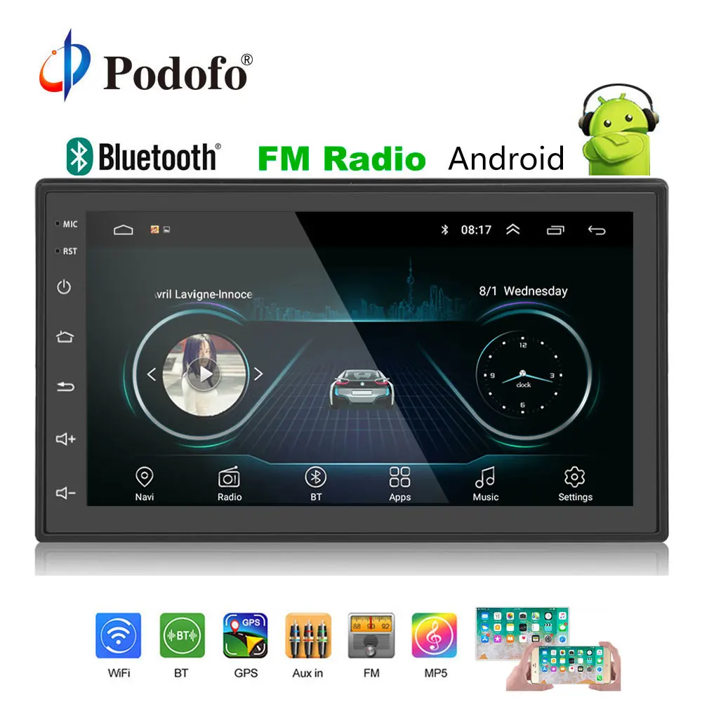 Podofo 2din Car Radio Android multimedia player Autoradio 2 Din 7'' Touch screen GPS Bluetooth FM WIFI auto audio player stereo