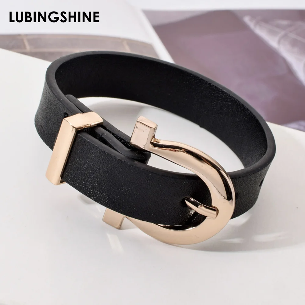 

Fashion Black Leather Bracelet&Bangle Wide Watch Belt Bracelet for Women Men Couple Cuff Wristband Jewelry