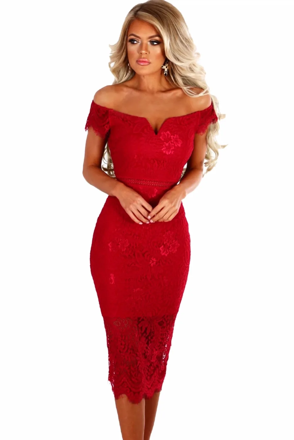 Red-Lace-Bardot-Midi-Dress-LC61975-3-1
