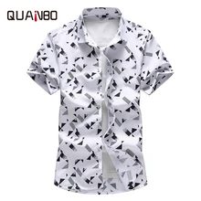 QUANBO, плюс размер, 5XL, 6XL, 7XL, мужская рубашка,, Новое поступление, летняя, модная, с принтом, повседневная, короткий рукав, рубашки, брендовая одежда