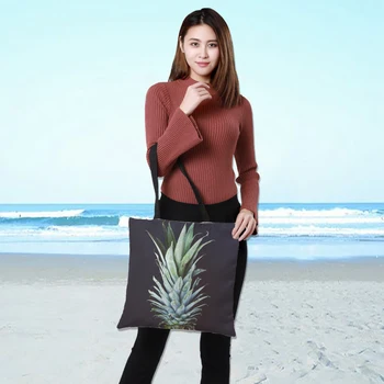 

CROWDALE Double-sided linen printing women bag Pineapple style Shopping Bag Ladies concise style Linen sack gift bag 43cm*43cm