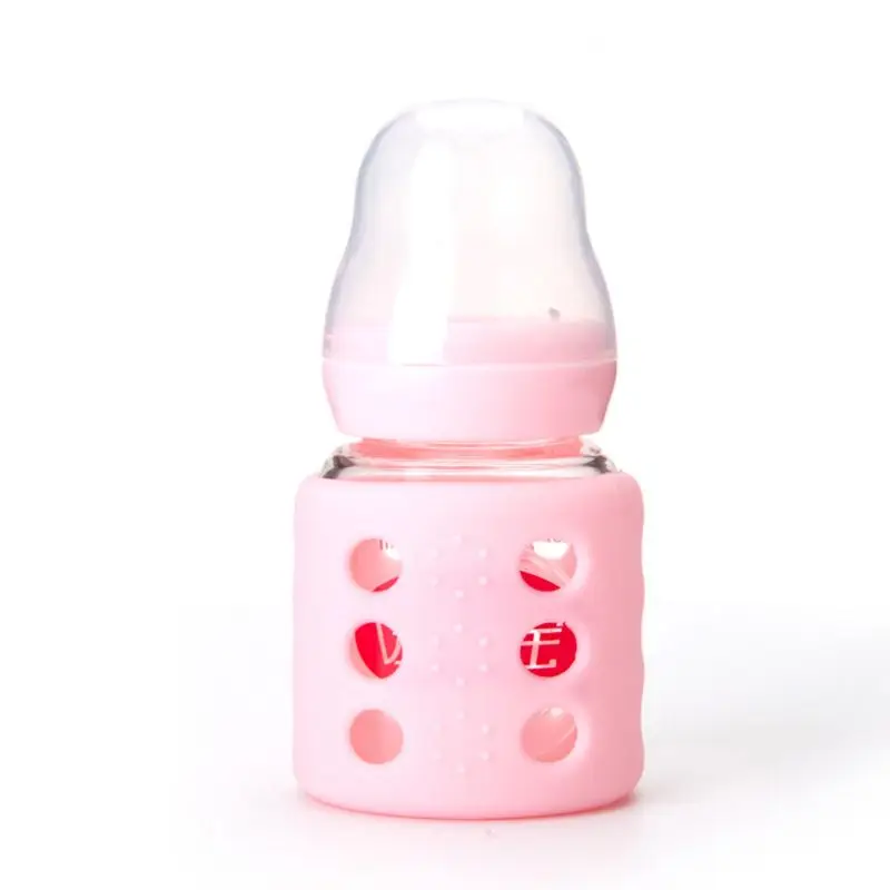 60 мл детская мини стеклянная бутылка для Молока бутылка с соской BPA-Free Резиновый рукав изоляции дети портативный бутылка - Цвет: Розовый