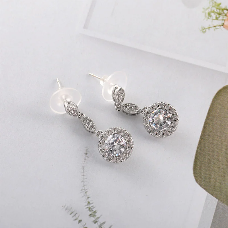 Classic Fashionable Women's Earrings Round Brilliant Crystal Personality Girl Birthday Gift