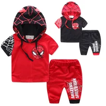 Новинка года, классический детский костюм Человека-паука комплекты одежды для мальчиков детская футболка с короткими рукавами+ короткие штаны, 2 предмета, детский спортивный костюм