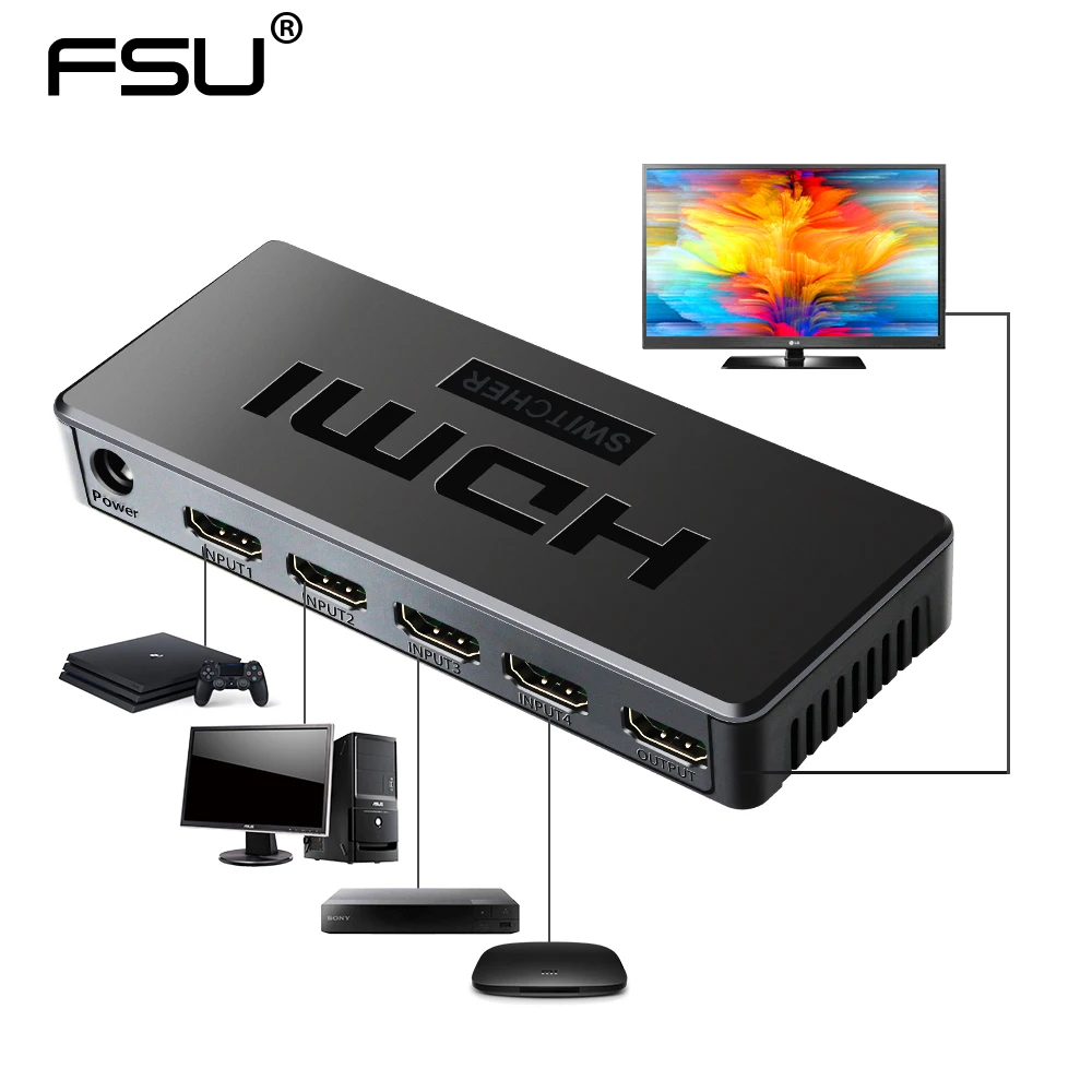 

4k 1080p 3D HDMI Switcher 4 in 1 out with IR Remote Control 5V DC Power Adapter for HDTV PS3/4 Xbox360 set-top box