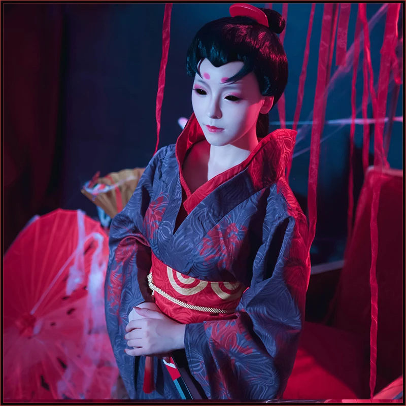 

Game Identity V Cosplay Costume Outfit Red Butterfly Empress Michiko Kimono Dress Women Halloween Christmas Party Full Set
