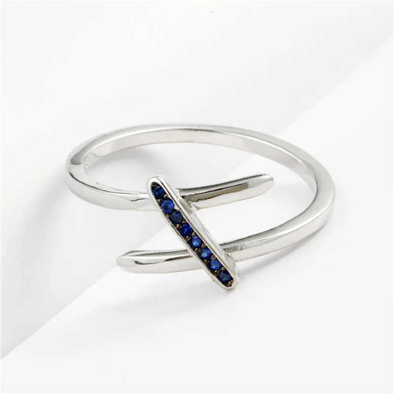 blue cz simple ring 100% Sterling 925 silver Jewelry Vintage rings for women girl gift diameter 16mm