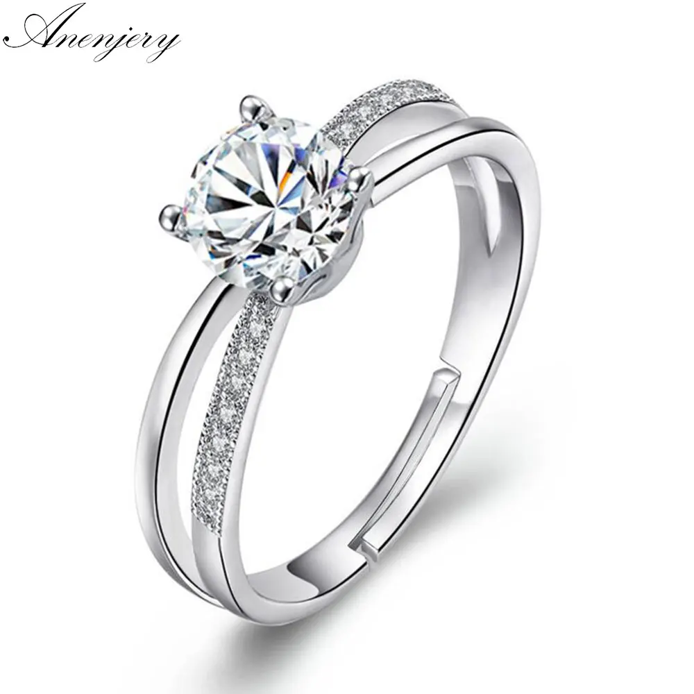 

Anenjery 925 Sterling Silver Wedding Ring For Women Cross Zircon Luxury Opening Ring anel Valentine's Day Present S-R131