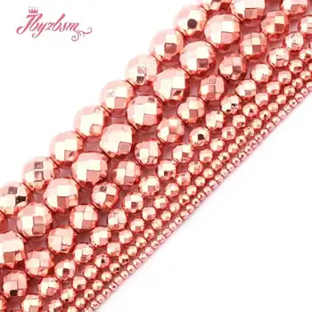 

2,3,4,6mm Faceted Round Beads Rose Gold Hematite Natural Stone Beads For DIY Necklace Bracelet Jewelry Making 15" Free Shipping