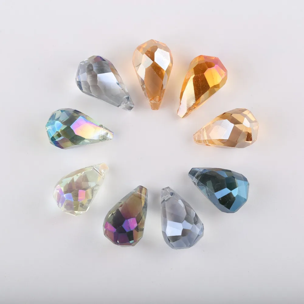 10 Faceted Crystal Glass Teardrop Spacer Loose Beads Fashion Jewelry Making 18mm 