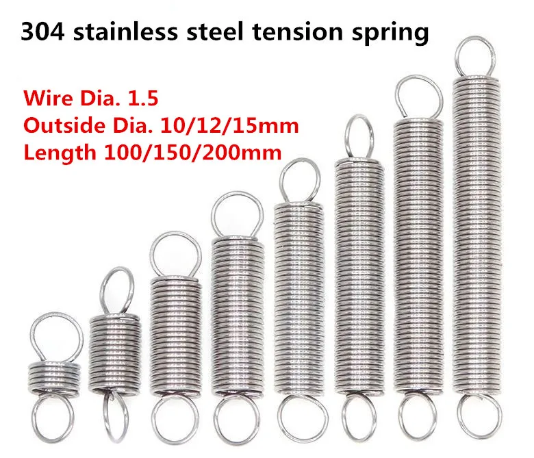 1.5mm Wire Dia 10/12/15mm Outside Dia Extension Springs 304 Stainless Steel 