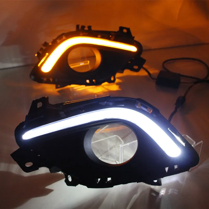 

2pcs With Yellow Turning Function Matte Black Cover 12V Car DRL LED Daytime Running Light Daylight For Mazda 6 2013 2014 2015