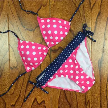 

Sexy Cute Polka Dot Thong Bikini Set Bandage Brazilian Bikini Set 2018 Hot Swimwear Women Halter Push Up Swimsuits