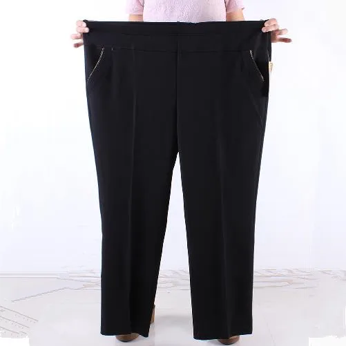 summer black Clobee женские брюки зима осень размера плюс 6XL 7XL женская одежда среднего возраста Брюки с эластичной талией женские черные брюки J364 - Цвет: summer black