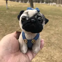 Cute Shar Pei Pug Jeans Denim suspenders plush toy christmas Mini dog keychain charms