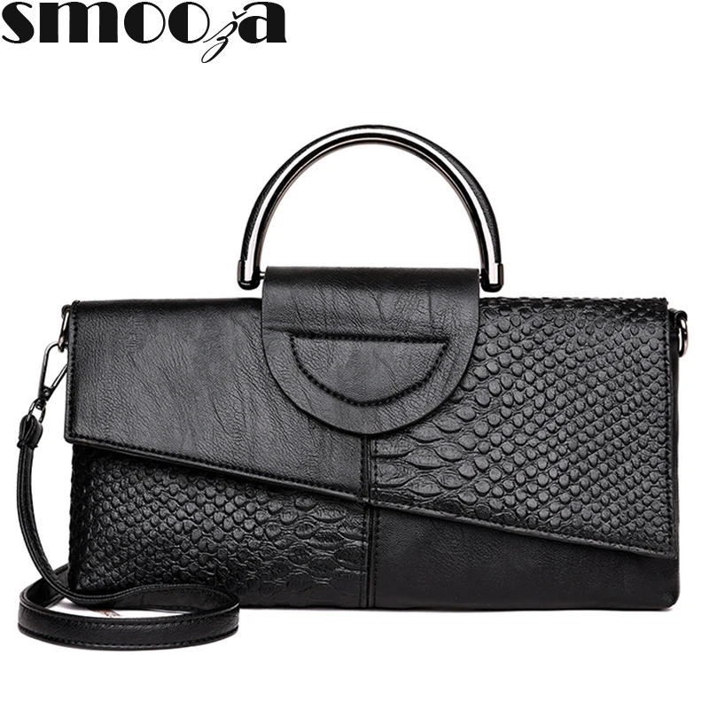 

SMOOZA 2019 newest Fashion Crocodile Pattern Day Clutch womens Leather Handbag One Shoulder Crossbody Bag Soft Black Women's Bag