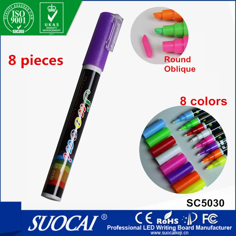 Fine Tip Chalk Markers - Pack of 10 Neon Color Pens - Non Toxic Wet Erase Chalkboard Window Glass Pen - 3mm Reversible Bullet & Chisel Nib