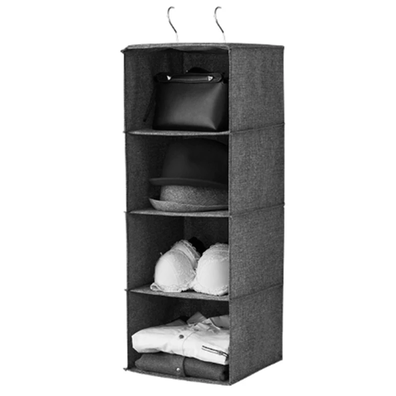 

4-Layer Cotton And Linen Wardrobe Hanging Foldable Storage Bag For Underwear Socks Clothing Multifunctional Clothes Hangers Ho
