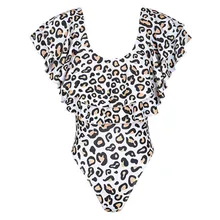 Летнее цельное бикини с открытыми плечами, Многоуровневая оборка с тесьмой, монокини, Ретро стиль, купальник с леопардовым принтом