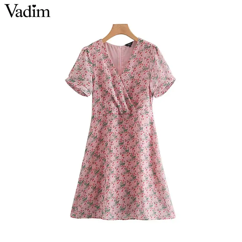 Вадим Женщины Сладкий цветочный принт крест v-образным вырезом с запахом платье