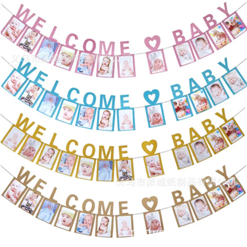 

3M Welcome Baby DIY Photo Banner Baby Shower Supplies Boys OR Girls 1st Birth party Decoration One Year Old Newborn ASD064