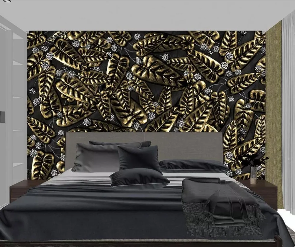 Modern Nordic metal embossed leaves flower 3d living room bedroom background wall | Обустройство дома
