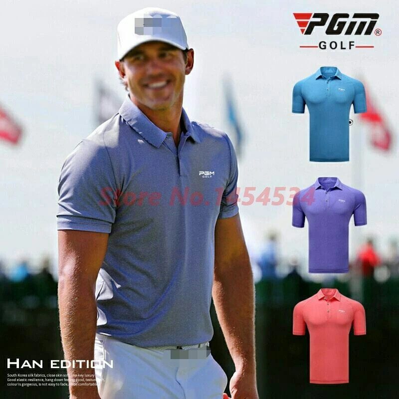 Pgm ультра-тонкая мужская одежда для гольфа топ с коротким рукавом рубашка дышащая уличная спортивная одежда гольф теннисный корт мужская униформа сухая рубашка