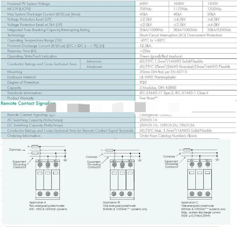 3P DC 1000V 20KA-40KA SPD солнечная система защиты от перенапряжения
