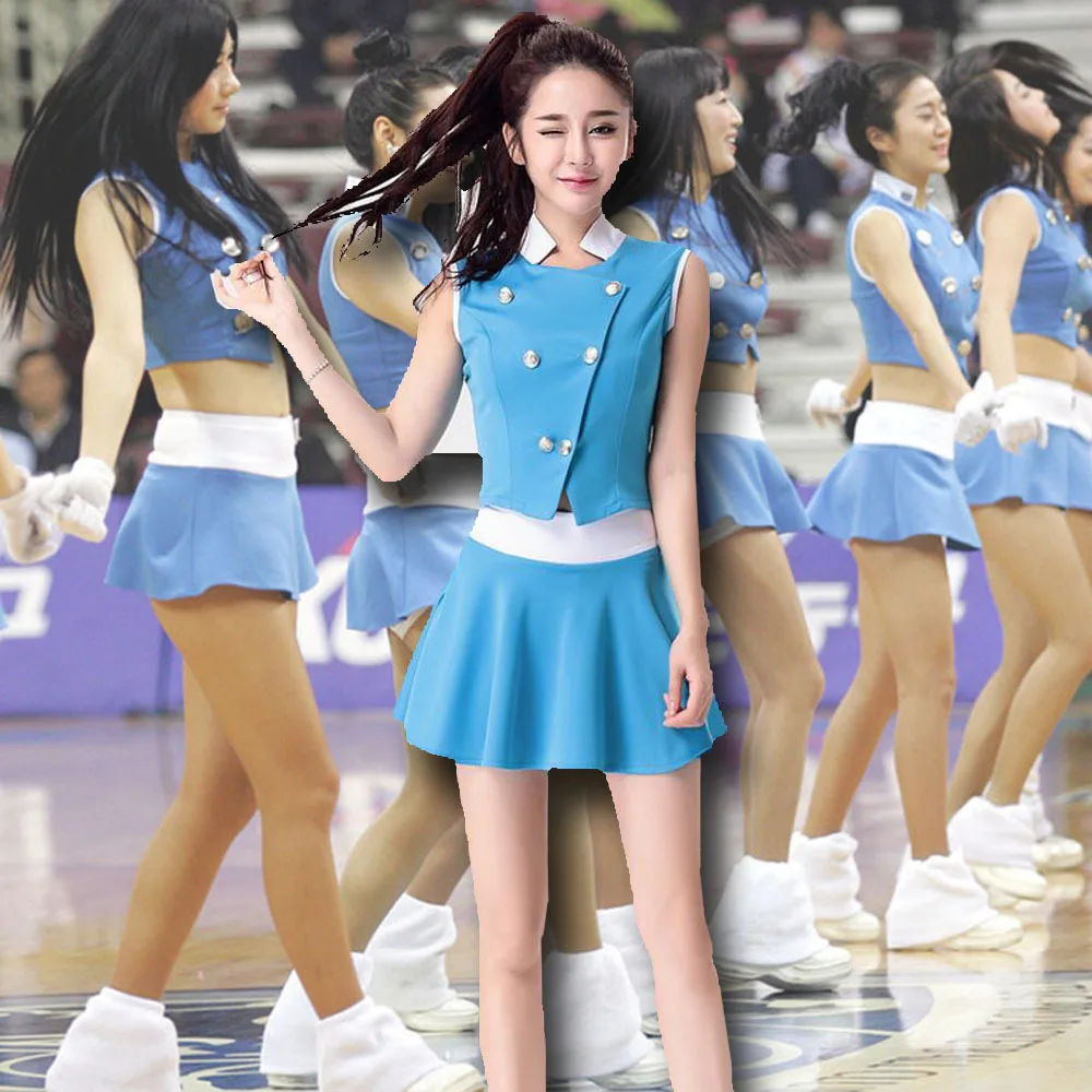 S-XXL костюм чирлидинга для девочек средней школы, мини-юбка для чирлидинга, спортивная форма для девочек голубого цвета