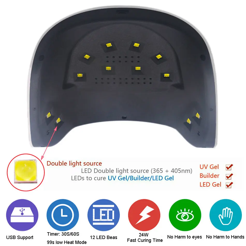 SUN8SE УФ лампа 24 Вт светодиодный сушка ногтей; уход гели лак светодиодный дисплей USB 5 В кнопка таймера автоматический датчик маникюрные инструменты для ногтей