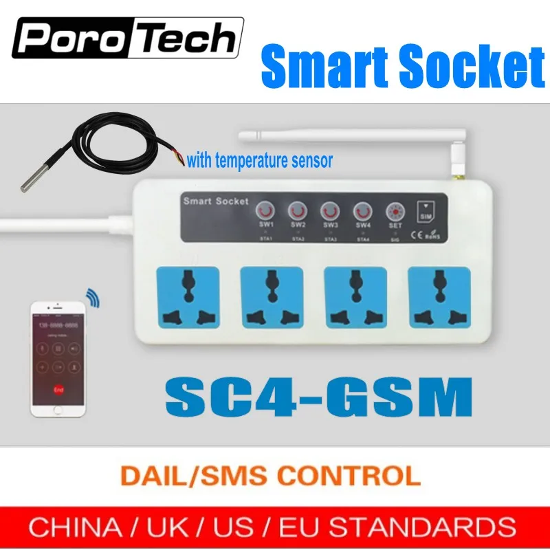 Vente SC4 SC3 GSM Avec capteur de température 4 Sorties GSM SMS Télécommande Sans Fil Smart Switch Plug Power socket module contrôleur