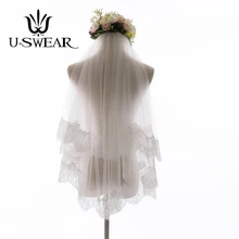 U-SWEAR Новое поступление белые мягкие женские свадебные вуали двухслойные кружевные края элегантные мантилии Свадебные аксессуары Velo De Novia