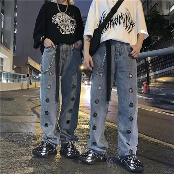 

LMCAVASUN Jeans Women Denim Wide Leg Pants Female Harajuku Style Streetwear Hip Hop Punk Hollow Out Loose Casual Jeans Hipster