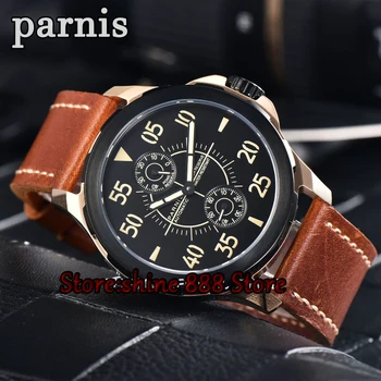 

2017 Newest Men's Mechanical Watches Parnis 44mm Tourbillon Power Reserve Mens Automatic Watch Chronograph Wristwatch