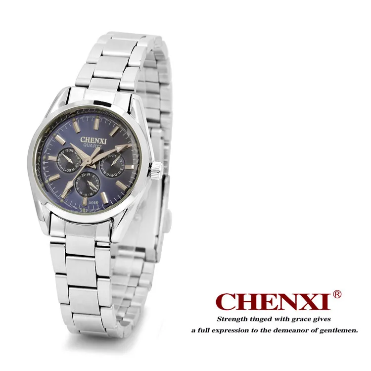 CHENXI брендовые Роскошные Кварцевые наручные часы с 3 маленькими декоративными циферблатами для влюбленных пары, серебряные часы из нержавеющей стали для мужчин и женщин - Цвет: Women Blue Dial