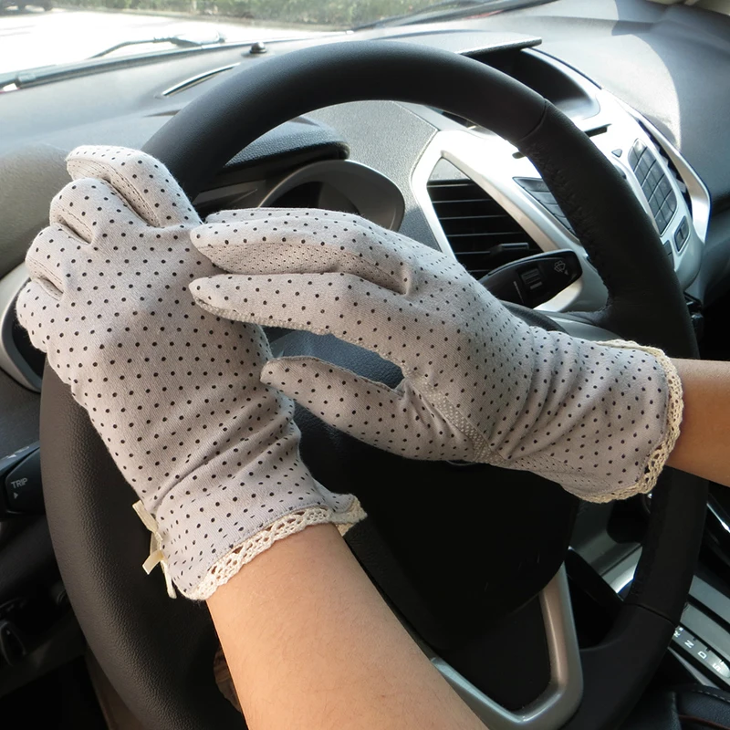 

1Pair New Women's Driving Slip-resistant Sunscreen Cotton Golves Fashion Summer/Autumn Female Sun Protection Non-slip Dot Glove