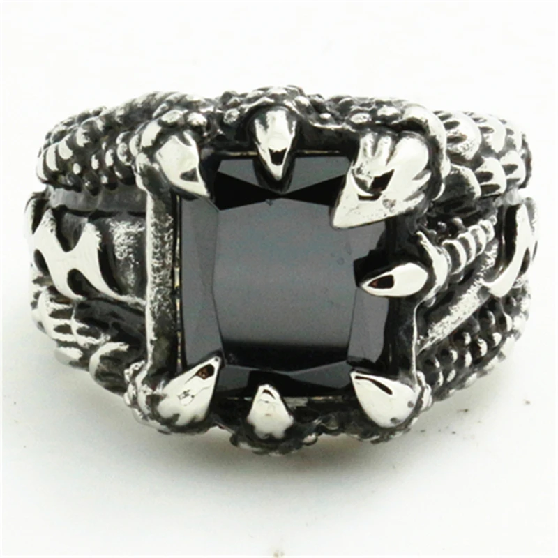 Top Quality Mens 316L Stainless Steel Dragon Claws Black Stone Biker Ring Wholesale Price | Украшения и аксессуары
