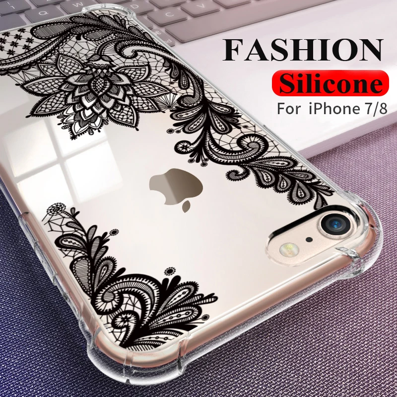 

WeiFaJK Silicone Case for iPhone 7 Phone Case Fashion Lace TPU Soft Protection Cover for iPhone 6 6s 5 5s 7 8 Plus X Coque Capa