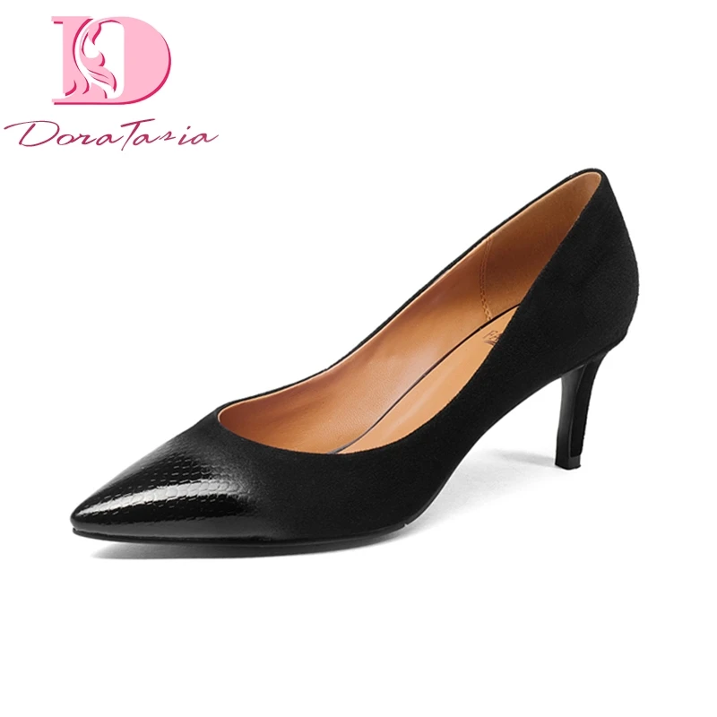 

Doratasia Brand New Genuine Leather Thin High Heels Solid Best Quality Shallow Shoes Woman Casual Office Spring Pumps