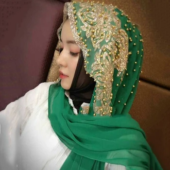 Scarf for Woman Long Solid Color with Bead Prayer Turbante