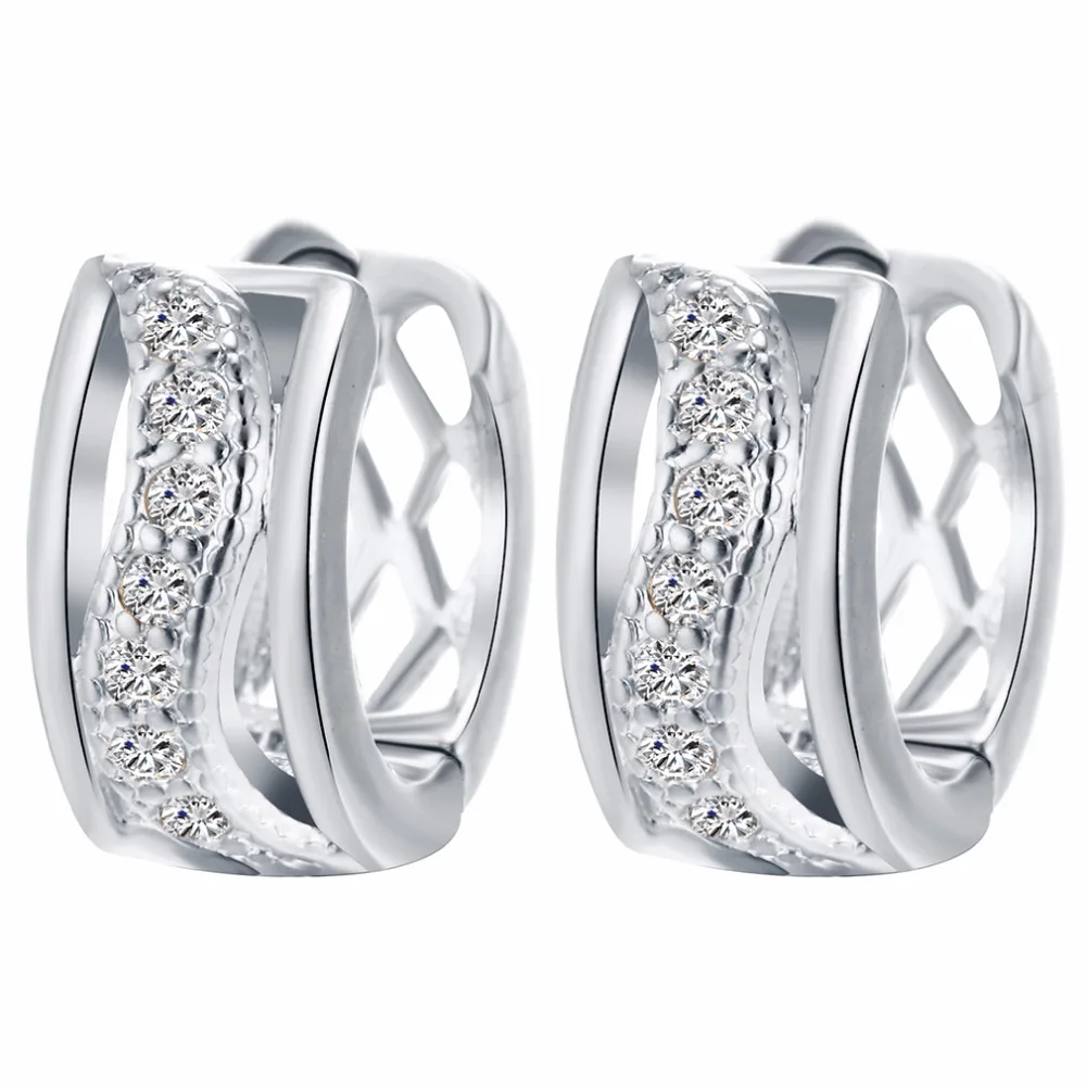 1Pair  Cool Fashion Gold Silver Plaed High Quality Copper Metal S Piercing Zircon Ear Hoop Earrings for women bijoux